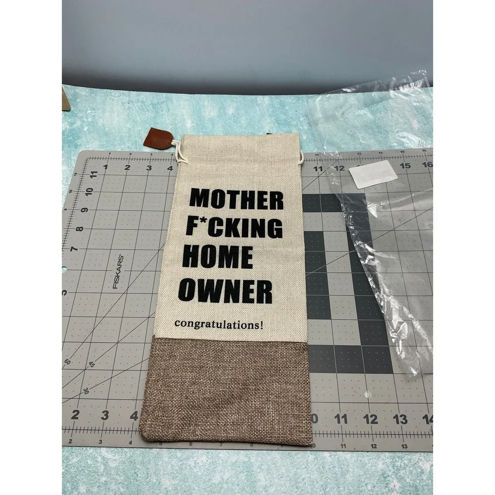 Mother F*cking Home Owner Burlap Wine Gift Bag Housewarming Congratulations